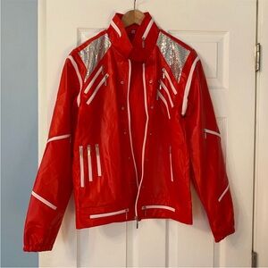 NWOT MJ Beat It Red Jacket with White Trim and Silver Sequin Accents